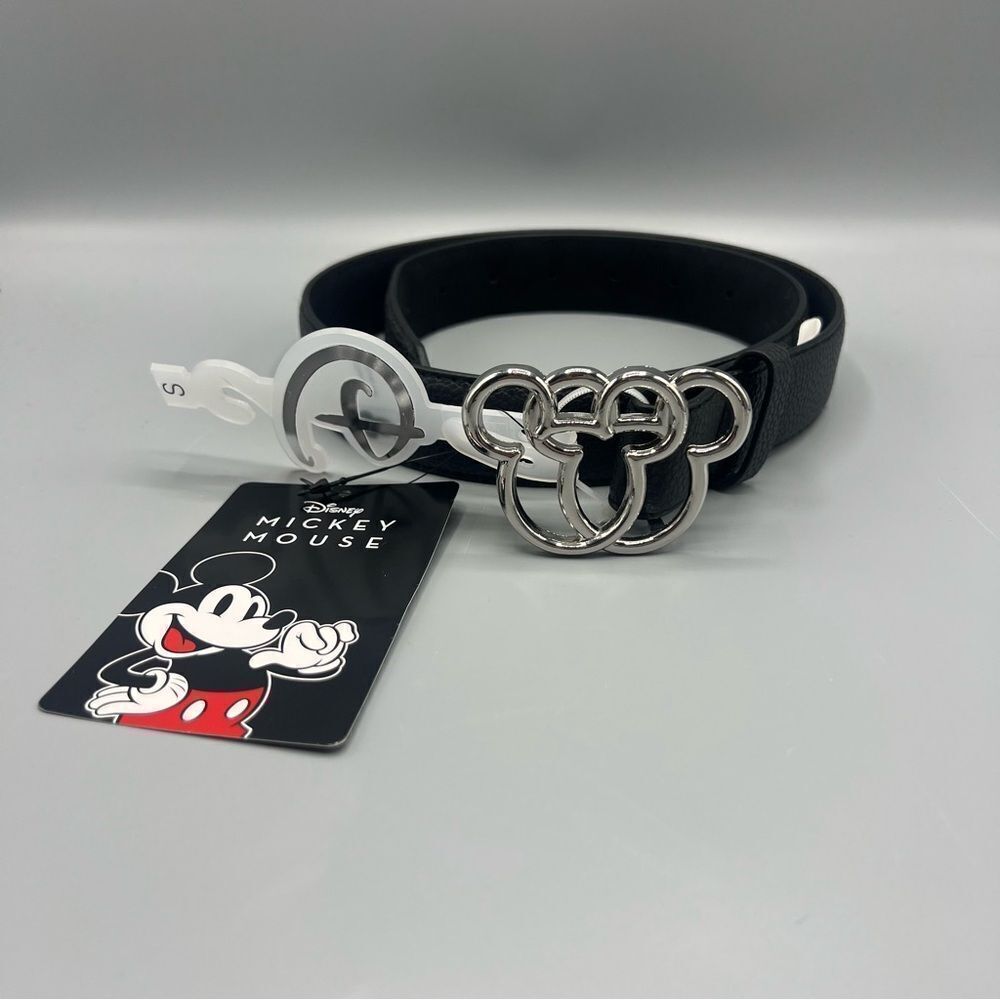 Disney Minnie Mouse Black Belt Silver Mouse Head Buckle NWT